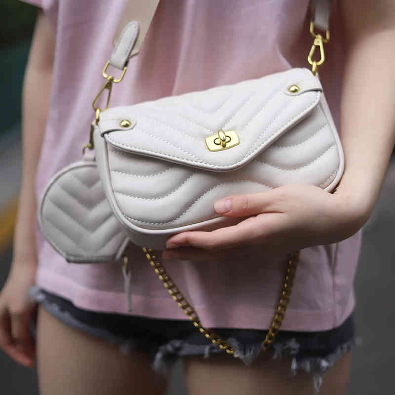 

Brand Crossbody Bags 2022 Luxury Designer Handbag for Women 2 Pc/set Embroidery Thread Chain Shoulder Messenger Bag Bolso Mujer, White