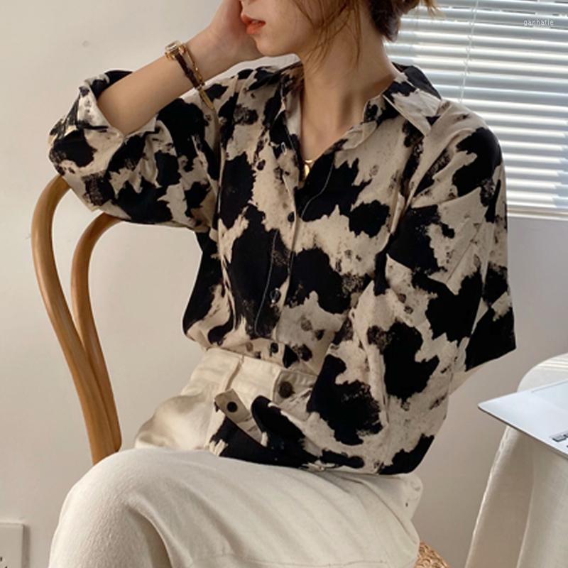 

Women' Blouses & Shirts Cow Print Button Up Women Long Sleeve Blouse Korean Fashion Chiffon Streetwear Casual Tops Autumn Clothes 16104Wome, Picture color