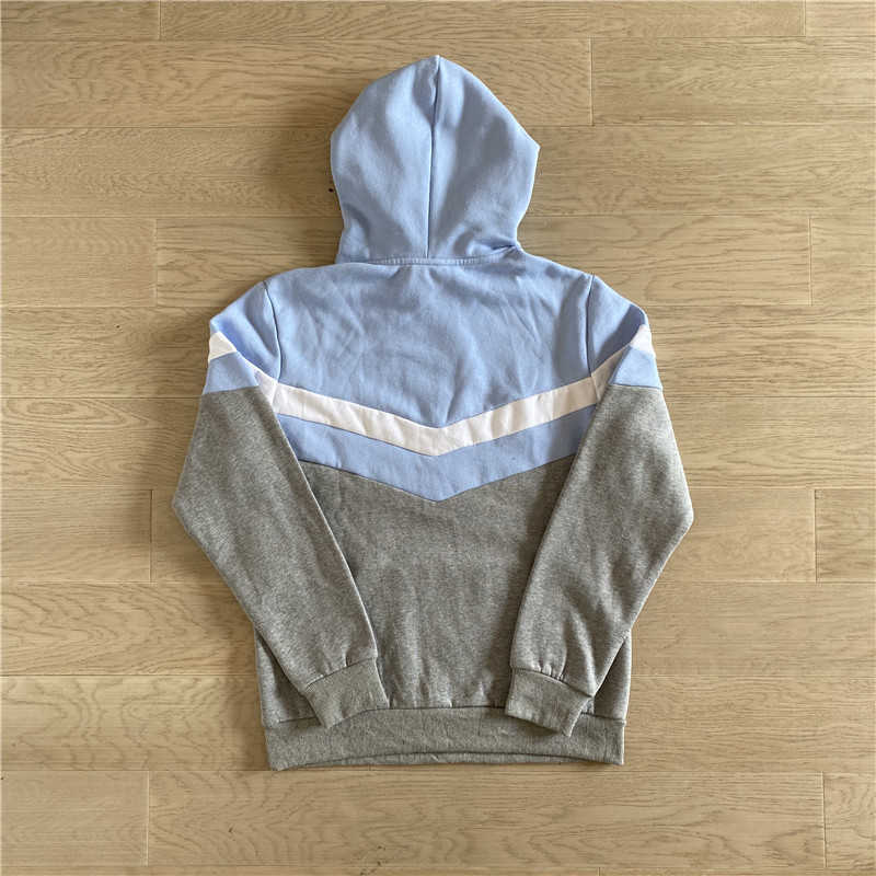 

Fall Winter Men' Trapstar Activewear Hoodie Blue Stripes 2 Piece Casual Embroidered Sweatshirt Pants Set, Blue suit