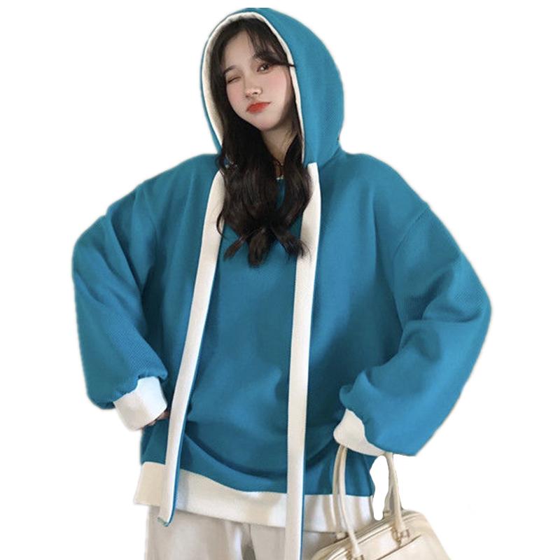 

Women's Hoodies & Sweatshirts Autumn Winter Thicken Hoodie Women Plus Velvet Hooded Sweatshirt Color Patchwork Streetwear Friends Casual Loo, Blue