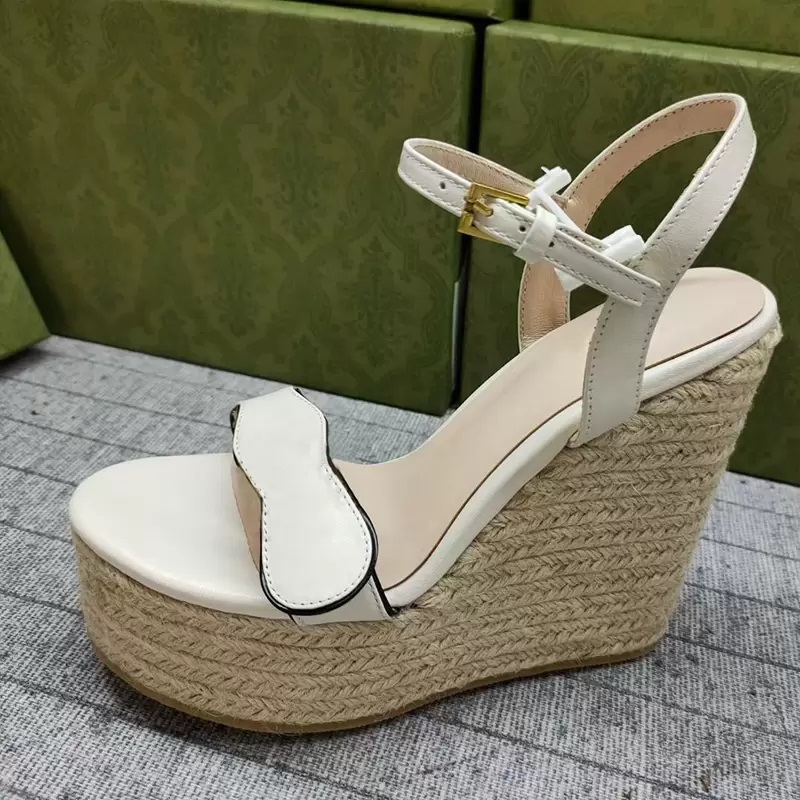

2021 Designer Wedge sandal Women's leather platform espadrille 13cm High Heels Adjustable ankle strap sandals Summer Party Wedding Shoes With Box us4-11, Red
