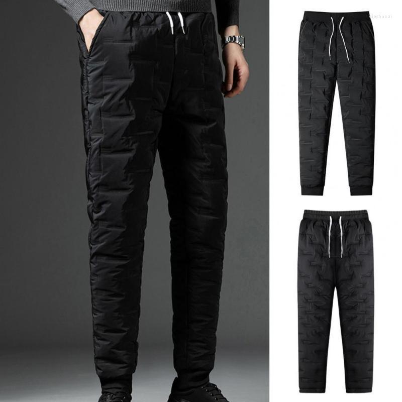 

Men's Pants Men Down Windproof Thicken Plush Skin-friendly Elastic Waist Solid Color All Match Winter Sweatpants For Outdoor, Black