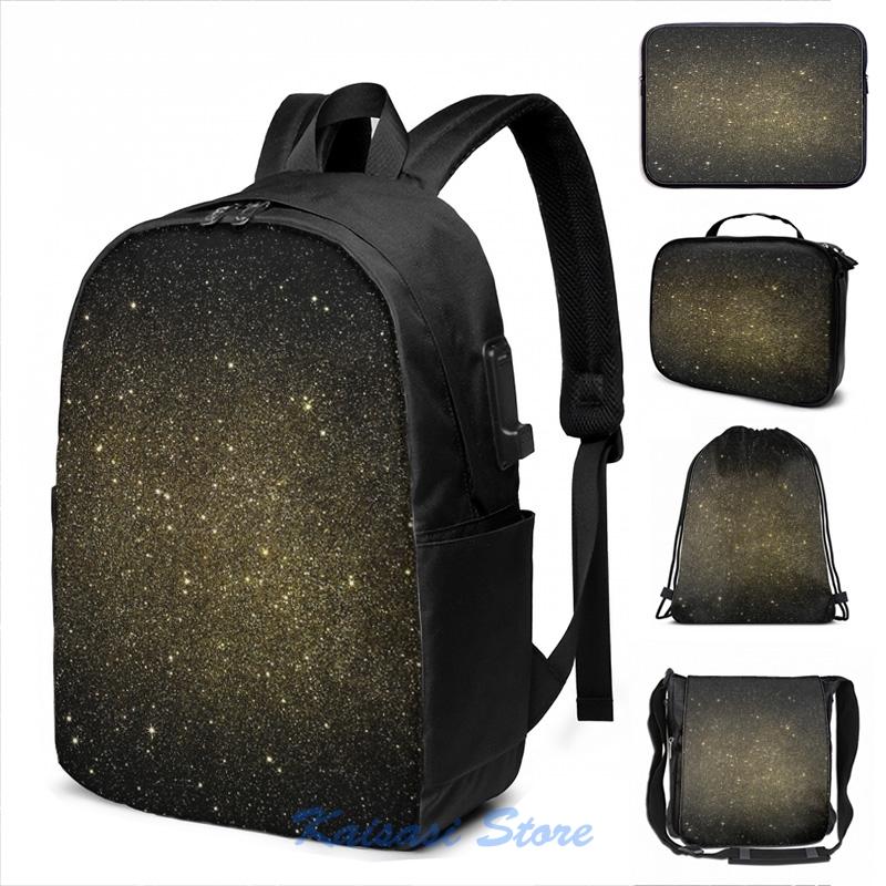

Backpack Funny Graphic Print Black Gold Glitter Night Sky USB Charge Men School Bags Women Bag Travel Laptop, Drawstring bag