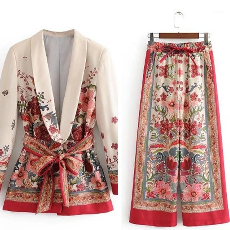 Suits For Women 2Peice Set Pant Casual Sashes Cotton Linen Summer Full Regular Single Button Notched Slim Wide Leg Pants Blazer Women's Two