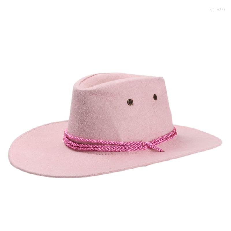

Berets Casual Faux Suede Cowgirl Hat Jazz Top Wide Brim Western Cowboy Sun All-match For Family Gatherings DXAABerets, Pink
