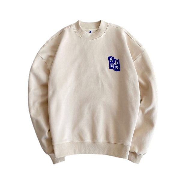 

Designer Letter Embroidery Loose Hoodies Men's and Women's Half Turtleneck Long-sleeved Oversize Pullovers Couple Clothing, Beige