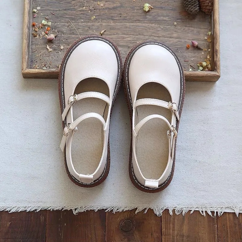 

Sepatu Platform Kasual Wanita Desainer Tali Gesper Ganda Sepatu Flat Mode Hitam Putih Mary Janes Wanita Kulit Lolita 220614, White