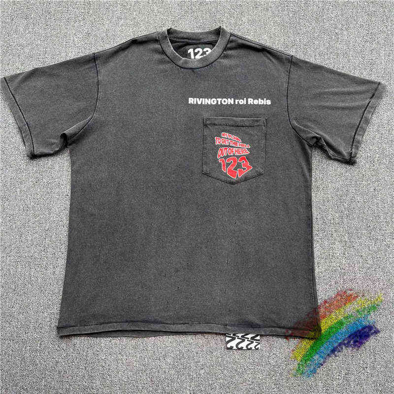 

2022ss RRR-123 T-shirt Men Women Best Quality Worried Destruction Washed Letter Print Pocket Tops TeeT220721