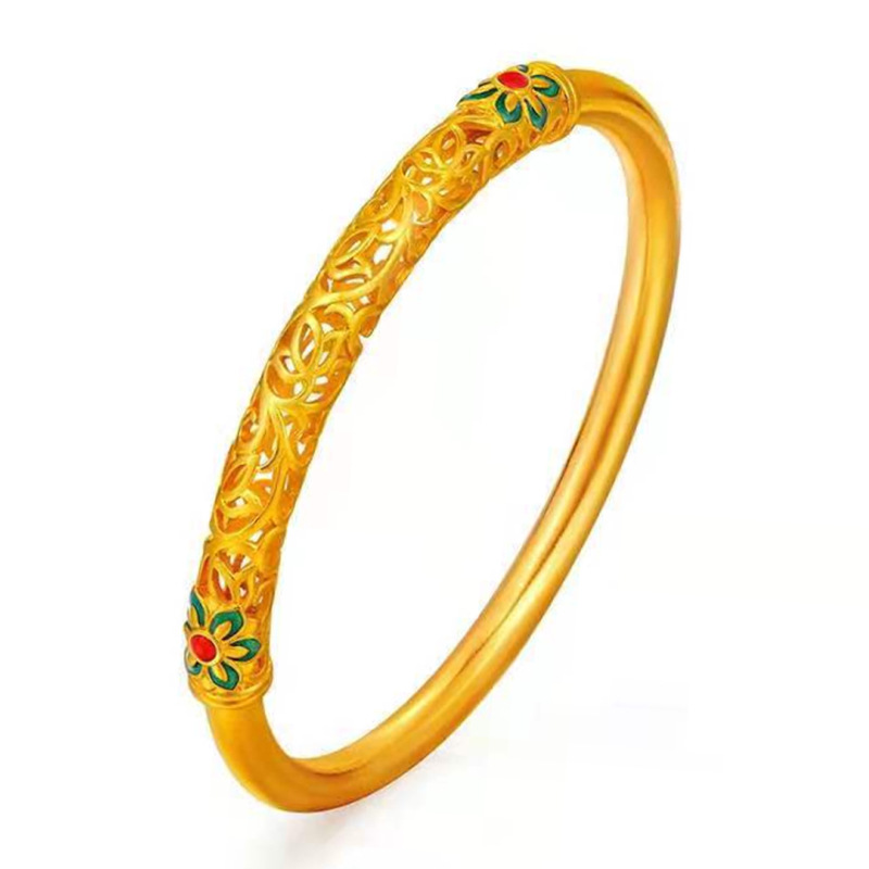 

Enamel open bracelet gift Dunhuang cultural jewelry inheritance auspicious blessing enamel bracelet hand-carved flower hollow bracelet