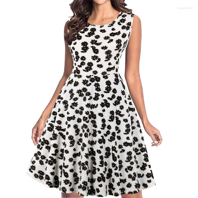 

Floral Boho Dress Ladies Summer Sleeveless O-Neck Slim A-line Tank Women Fashion Vintage 3D Printing Casual Vestidos Dresses, Bk