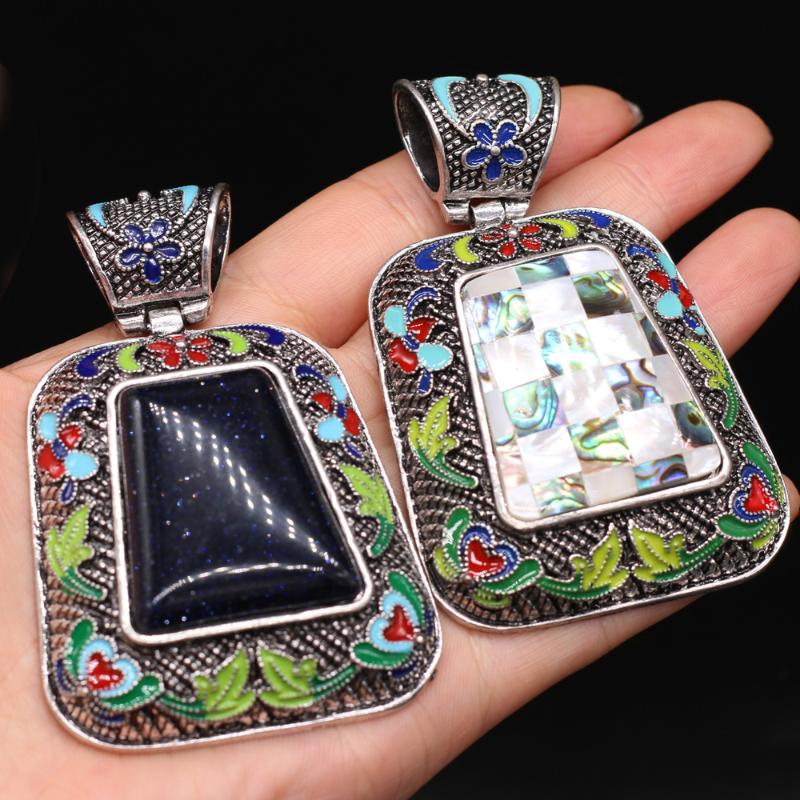 

Pendant Necklaces Neckalce Natural Stone Lapis Lazuli Abalone Shell Charm For DIY Necklace Earring Jewelry Making Women Gift Size 30x65mmPen