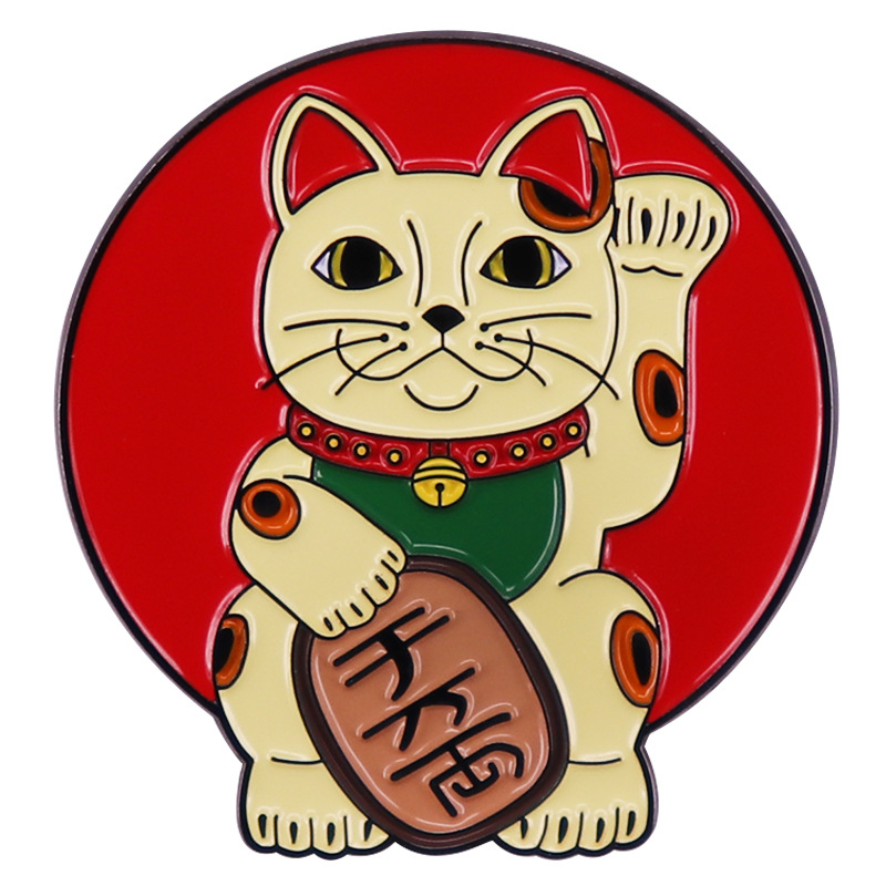 

Cat Cute Japanese Cartoon Retro lucky cat Brooch Metal Badge Pin Button Clothes Backpack Jewelry Wholesale, As picture