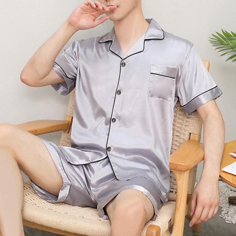 Vêtements de nuit pour hommes Hommes Pyjamas Ensemble Solide Satin Été À Manches Longues Automne Homewear Costume De Soie Casual Dormir Top Pyjam