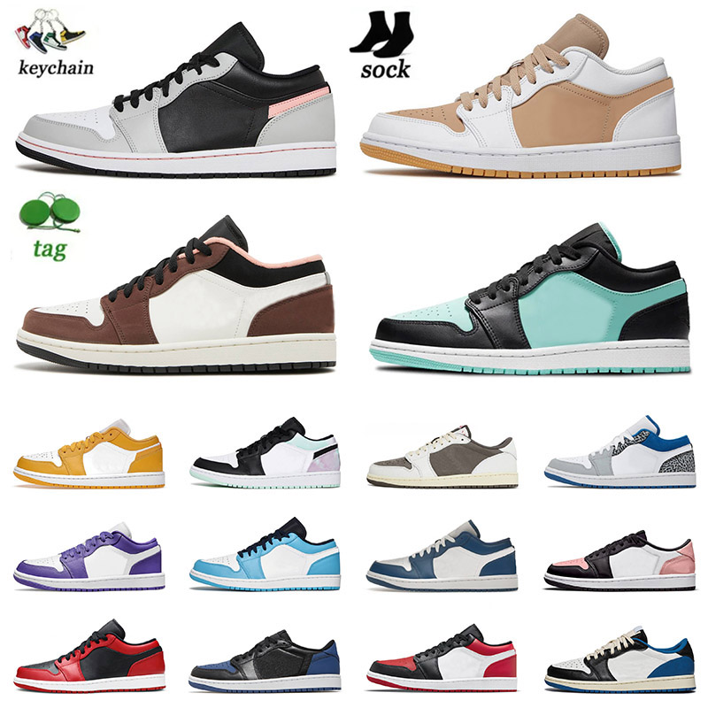 

High Quality 2022 Low 1s OG Jumpman Basketball Shoes 1 Beaded Hemp White Reverse Dark Mocha Lucky Green Bred Toe UNC Smoke Grey Jorden1s Mens Women Lows Sneakers, A57 true blue 36-46