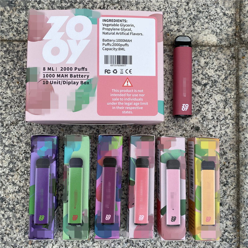 

Original ZOOY 2000PUFFS electronic cigarette Vapes Disposable pens 5% 1000mah battery 10colors vs puffs xxl air max