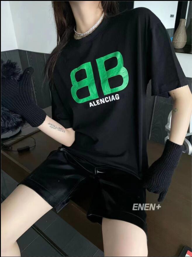

Summer New Men's Plus Size Tees T-Shirt Popular In Europe And The United States double B Three-Dimensional Printing Short Sleeve Paris Designer Loose Lovers' Shirt, Black