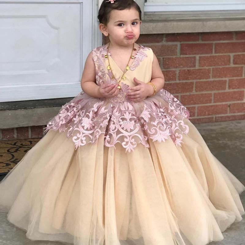 

Girl's Dresses Pink Flower Girls Dress Princess Lace Ball Gown For Wedding Kids Birthday Pageant Party Custom Made SizeGirl's, All white