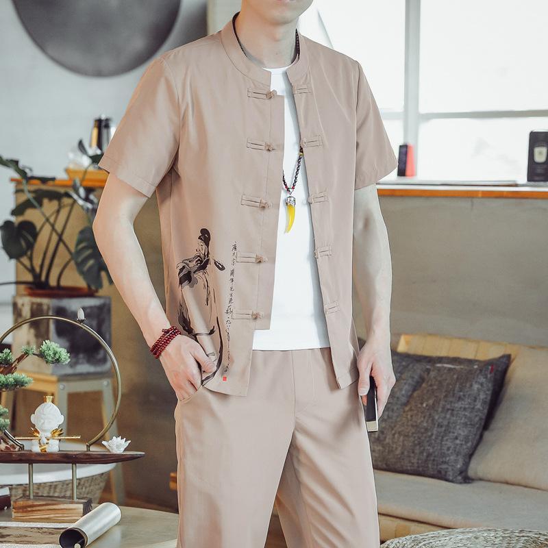 

Men's Tracksuits Plus Size Men Set Summer Chinese Style Suit Cotton And Linen Breathable Sets Short-sleeved Shirt Trousers Pants, 01