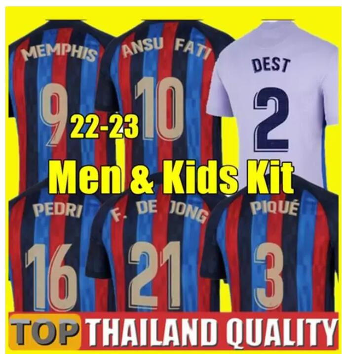 

Camisetas de football MEMPHIS PEDRI ADAMA AUBA BARCELONA soccer jerseys FERRAN 21 22 23 ANSU FATI 2021 2022 2023 GAVI F. JONG DEST kit shirt Men Kids sets uniform, 21/22 away + patch - men