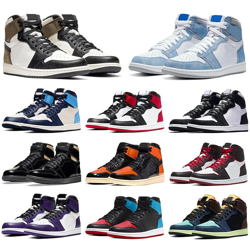 

University Blue 1 Basketball Shoes Jumpman 1S High Dark Mocha Unc Light Smoke Grey Hyper Chicago Patent Bred Royal Toe Men Women Trainers Sneakers 36-46