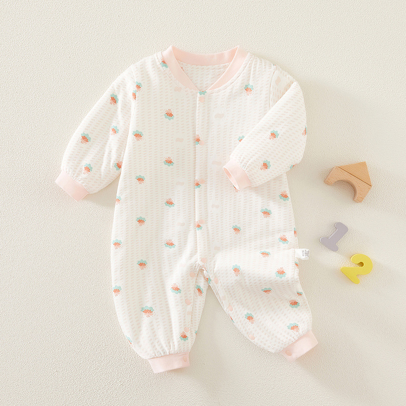 

Cute single strit breasted baby born jumpsuit coat Long sleeve fall baby girl boy winter clothing pure cotton warm, White