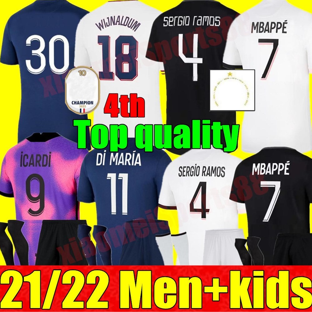 

Top New MBAPPE soccer jersey SERGIO RAMOS 21 22 Maillots de football 2021 2022 VERRATTI adult Men kids kit ICARDI shirt uniforms enfants psgs foot third 3rd 4th, Kids 3rd+socks