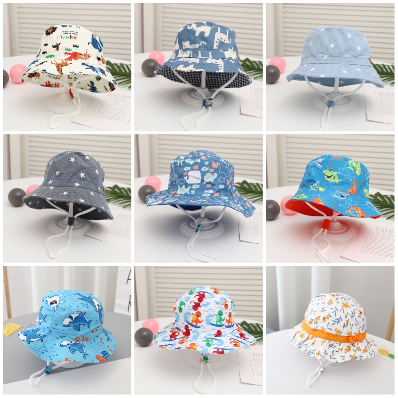 

Summer Children Cotton Cartoon Bucket Cap For Boys Printing Floral Baby Girls Sun Hat Flower Kids Bonnet 2786 T2