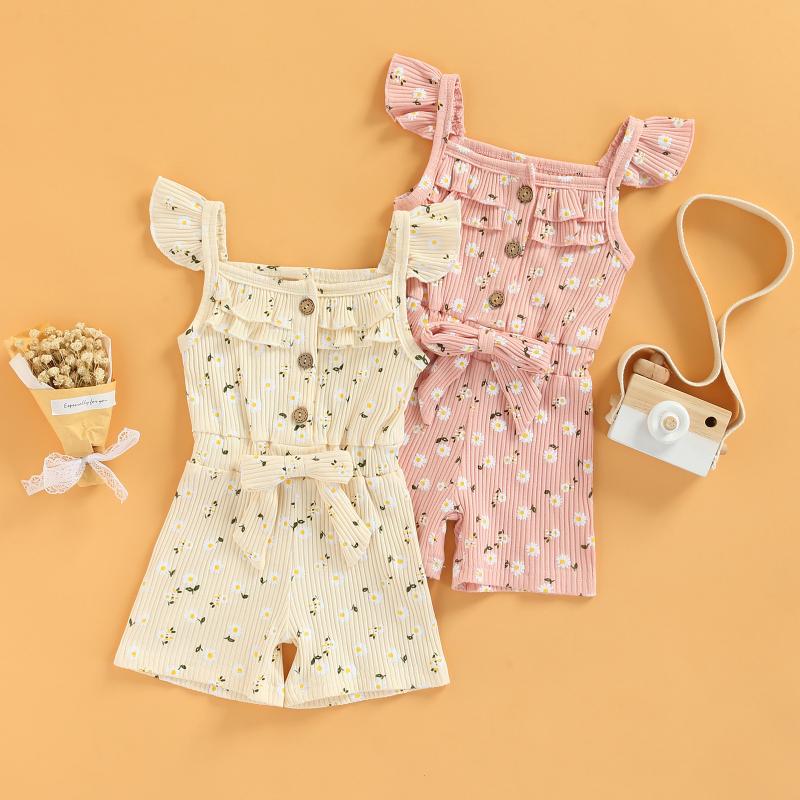 

Clothing Sets 1-5Years Toddler Kid Girls Playsuit Square Neck Sleeve Bowknot Ribbed Floral Printed Jumpsuit ShortsClothing ClothingClothing