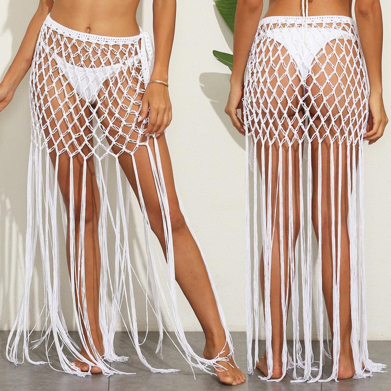 

Women's Swimwear Cover Up Beach Women Bikini Top Dress Hollow Out Ling Bust Skirt Sexy Print Polyester Sierra Surfer Pareo For Swimsuit Saro, White