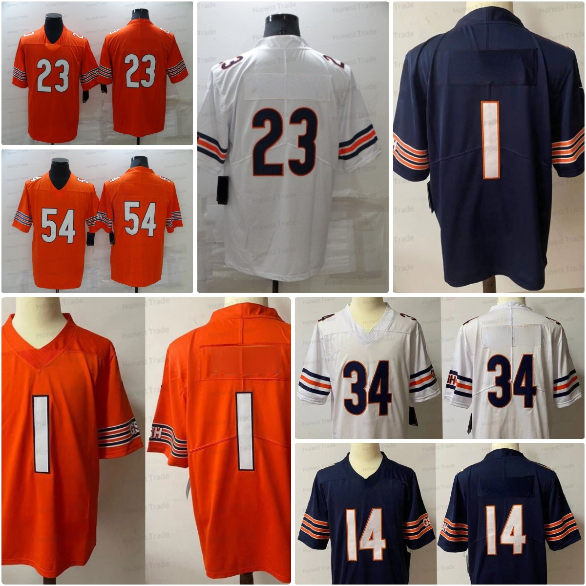 23 Devin Hester 1 Justin Fields Khalil Mack 14 Andy Dalton Jim McMahon 2022 New Men Jersey White Orange Navy Blue Mens Jerseys