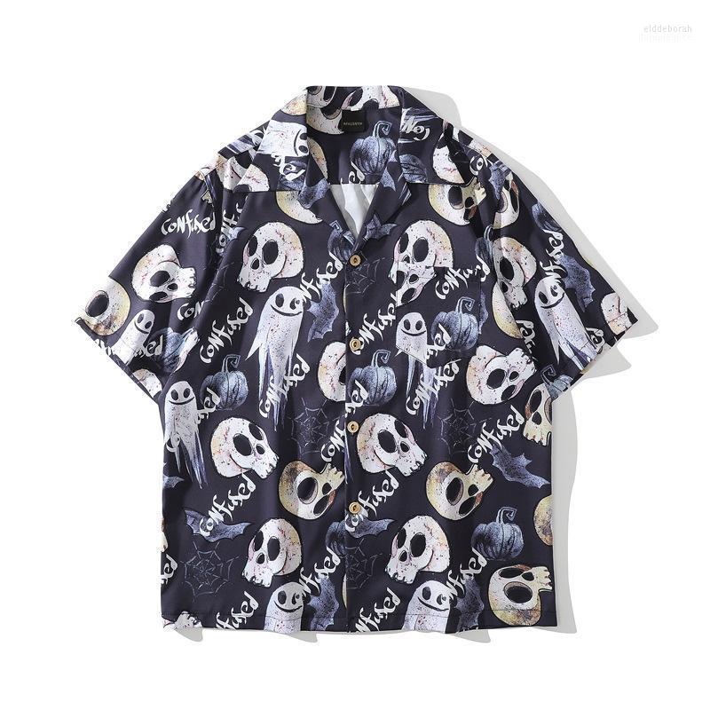 

Men's Casual Shirts Koszula Summer Men Hawaiian Short Sleeve Shirt Vintage Skull Print Black Mens Oversized Beach Man Chemise Homme Eldd22, Rf5036-2