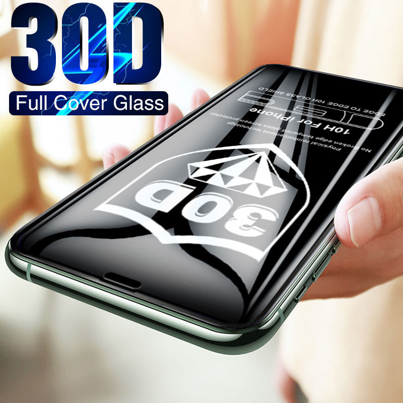 

30D Full Cover Tempered Glass On For iPhone 11 Pro Max 12 13 X XR XS 12 mini Screen Protector 6 6s 7 8 Plus Film