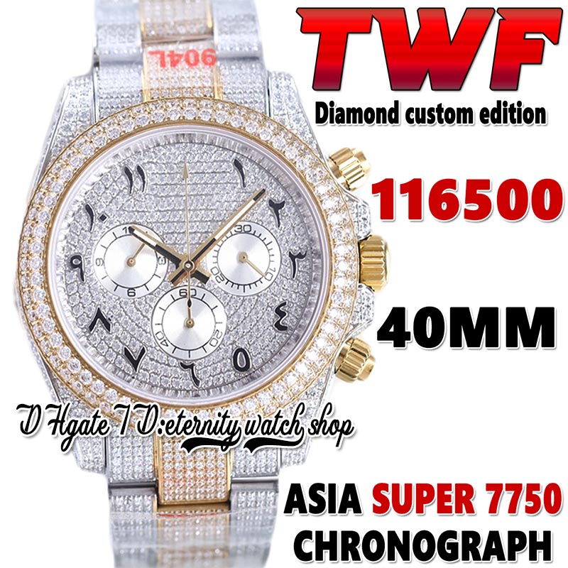 

2022 TWF V3 bf116503 ETA 7750 SA7750 Chronograph Automatic Mens Watch jh116595 Arabic Diamond Dial 904L Steel Iced Out Diamonds Two Tone Bracelet eternity Watches, Watch waterproof cost