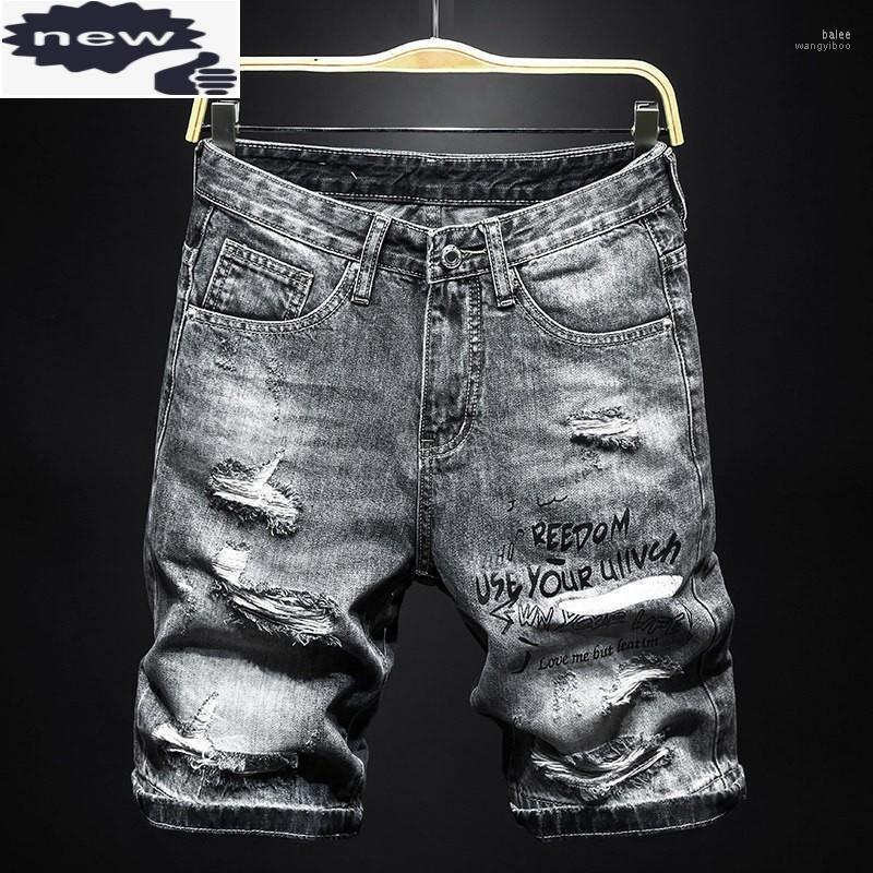 

Men's Shorts Summer Denim Men Fashion Hole Ripped Knee Length Jeans Breeches High Street Black Washed Cotton Plus SizeMen's, 6612 gray