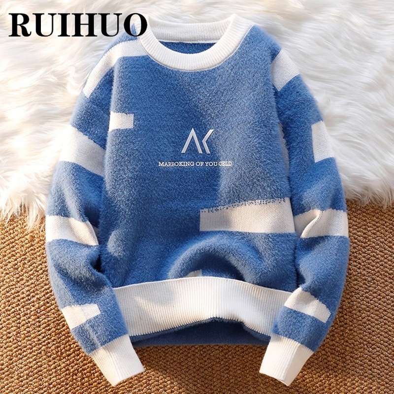 

RUIHUO Striped Sweater Men Fashion Hip Hop Streetwear Mens Sweater Clothes Pull Harajuku 2XL Arrivals 220813, Light gray