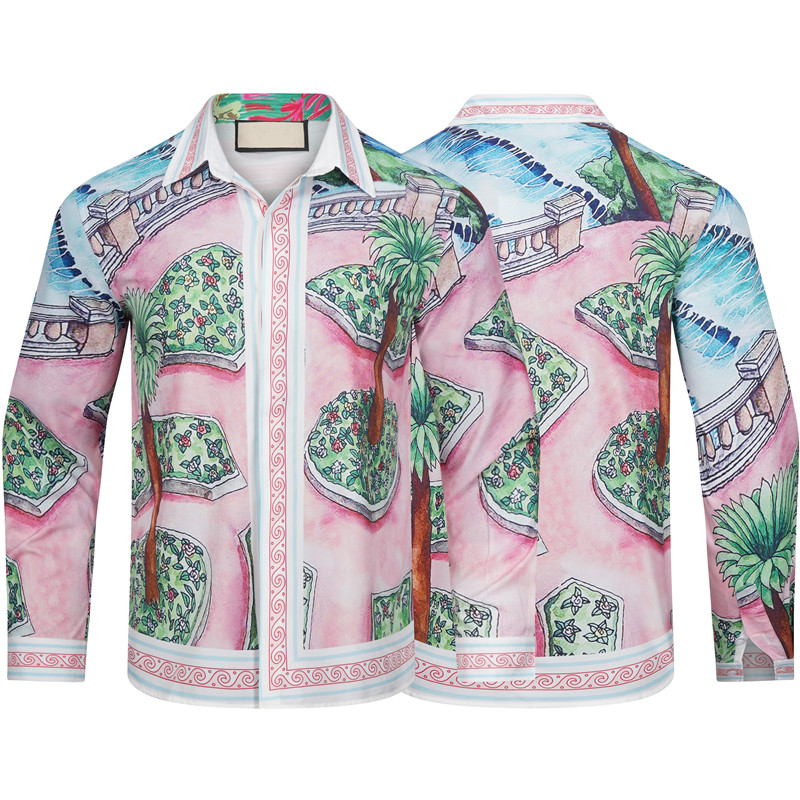 

New men shirts Casablanc-s lucid dreams island scenery color temperament Satin short sleeve Dress Shirt Variety