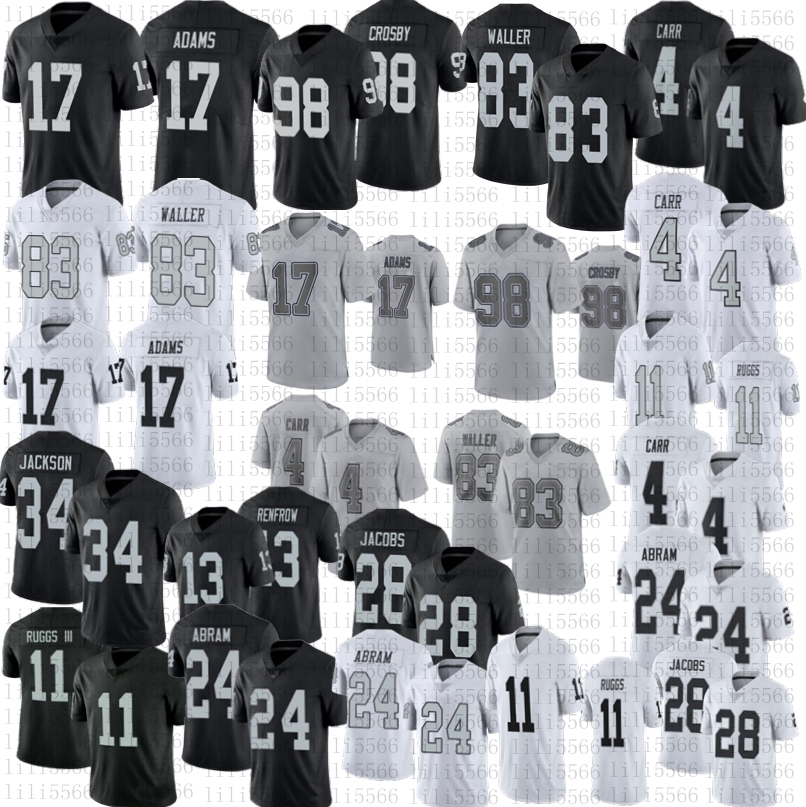 

Davante Adams Josh Jacobs Football Jerseys MEN WOMEN YOUTH Maxx Crosby Darren Waller Bo Jackson Johnathan Abram Derek Carr Ruggs III Hunter Renfrow jersey stitched, White