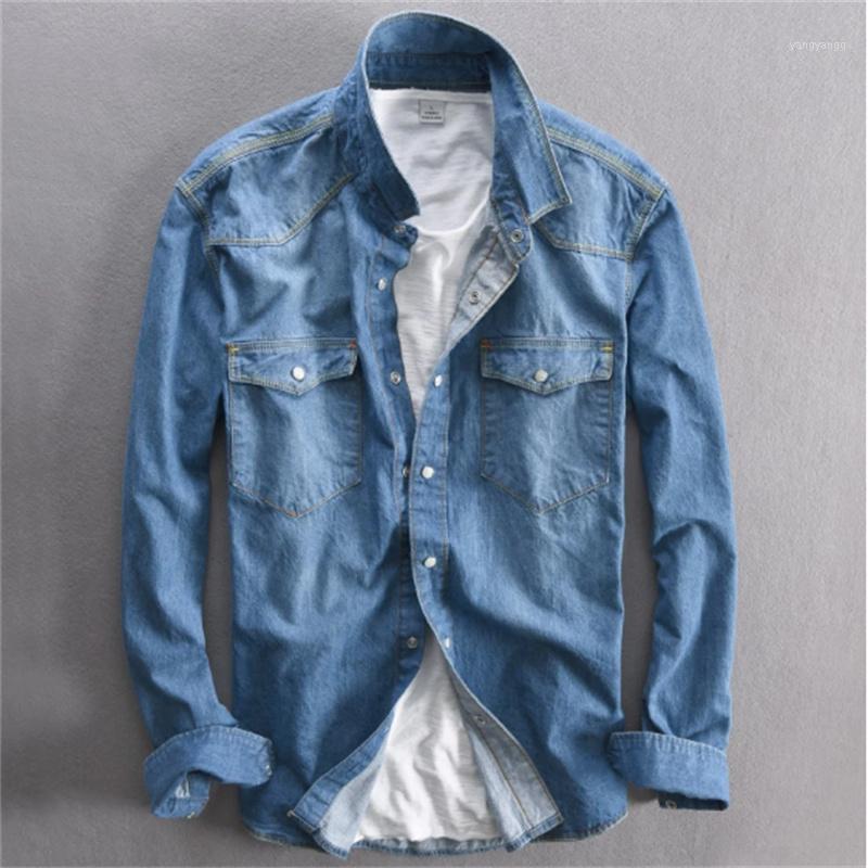 

Men's Casual Shirts 2022 Spring And Autumn Fashion Classic Retro Denim Pocket Decoration Business Shirt Tops Long-sleeved Solid, Q3