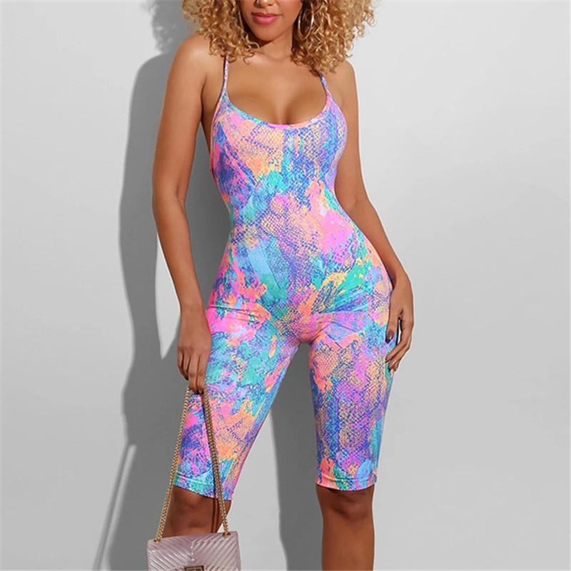 

Women' Jumpsuits & Rompers Tie Dyeing Printed Backless Women Jumpsuit Sexy Sleeveless Strap Clubwear Playsuit Slim-fit Trousers Casual Body, Green