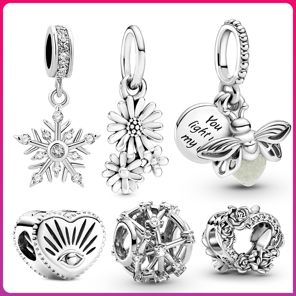 

925 silver charm heart daisy charm Firefly pendant bead Shining zircon Original Fit Pandora