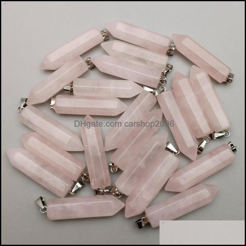 

Charms Jewelry Findings Components Natural Stone Hexagon Prism Rose Quartz Pendants Crystal Clear Gem Fit Necklace Making Assorted Drop De