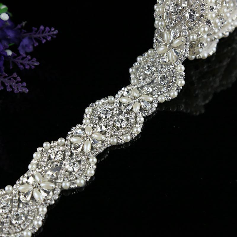 

Belts JLZXSY 1 Yard Wedding Bridal Beaded Applique Pearl Rhinestone Crystal Trim For Sash, Gold