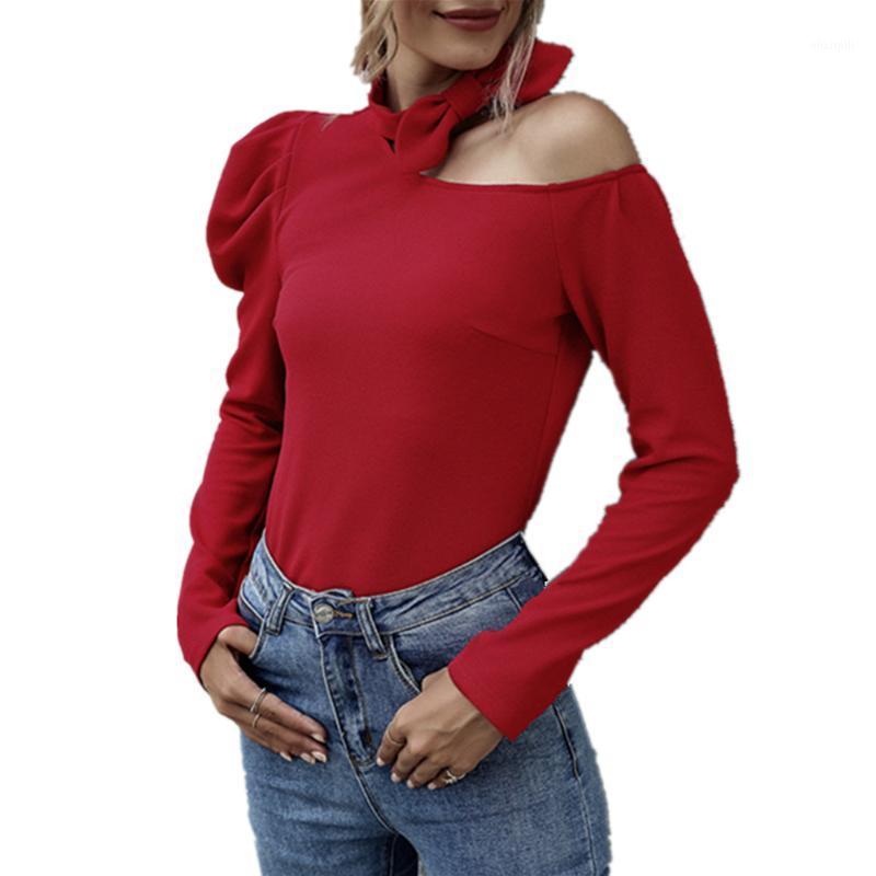 

Pdfmily Ladies Casual Red Bow Tie Small Round Collar One Shoulder Top And Blouse Women Autumn Sexy Long Sleeve Elegant Blouses Women' & Shi