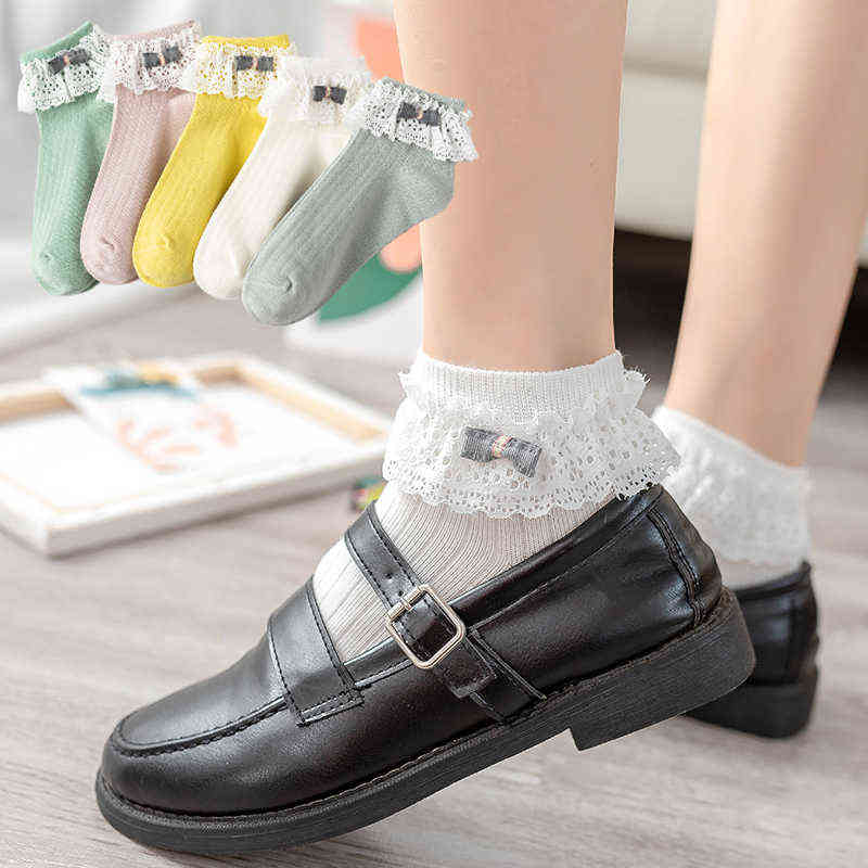 

Girls Socks Cotton Spring And Autumn Baby Childrens Lace Bow Sweet Schoolgirl Princess Darling L220716, Fishnet