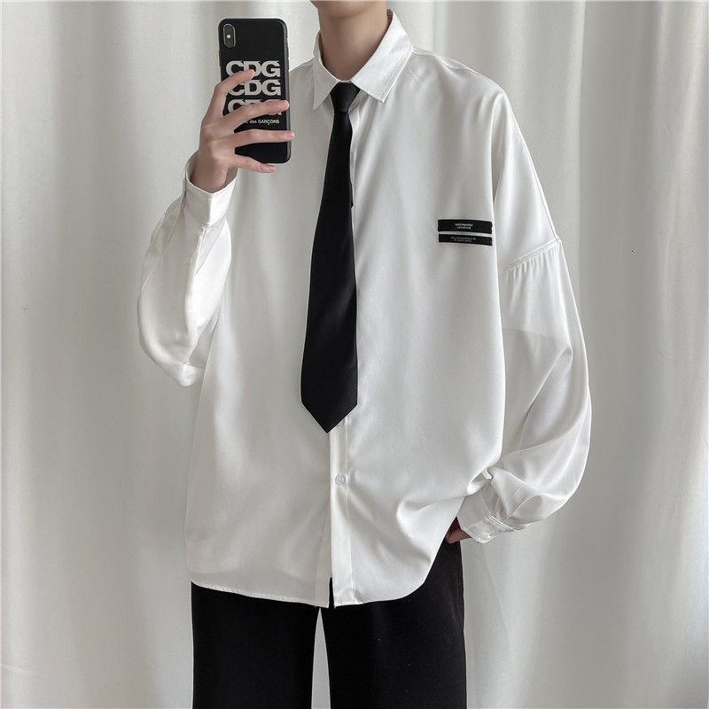 

Men's Casual Shirts Send Tie Men's Labeling Long Sleeve Tops Black/white Color Fashion Retro Style Male Clothes -2XLMen's