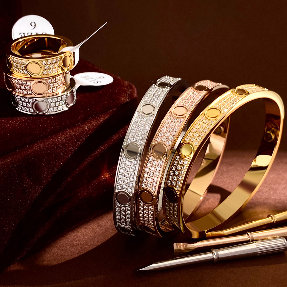 Amour Bague Vis Anneau Hommes Bande Anneaux Femmes 3 Diamants 2022 Acier Inoxydable 18k Plaqué Or Diamant Fiançailles Bijoux De Mariage Avec Bijo