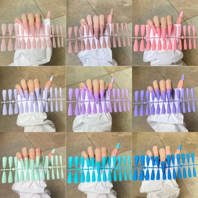 

False Nails Matte Nude Pink Fake Mint Green Blue Long Coffin Nail Tips Ballet Press On Winter Purple Artificial Fingernails Prud22, Y3-b1