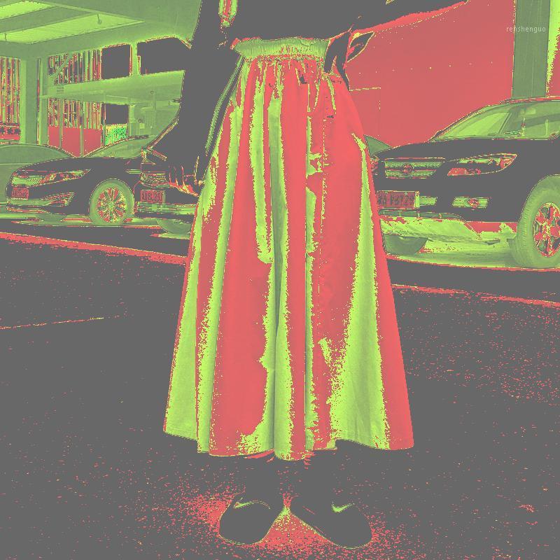 

Skirts 3 Colors Japanese Style High Elastic Waist Long Woman 2022 Spring Summer Solid Color A-line Pleated Womens, Black