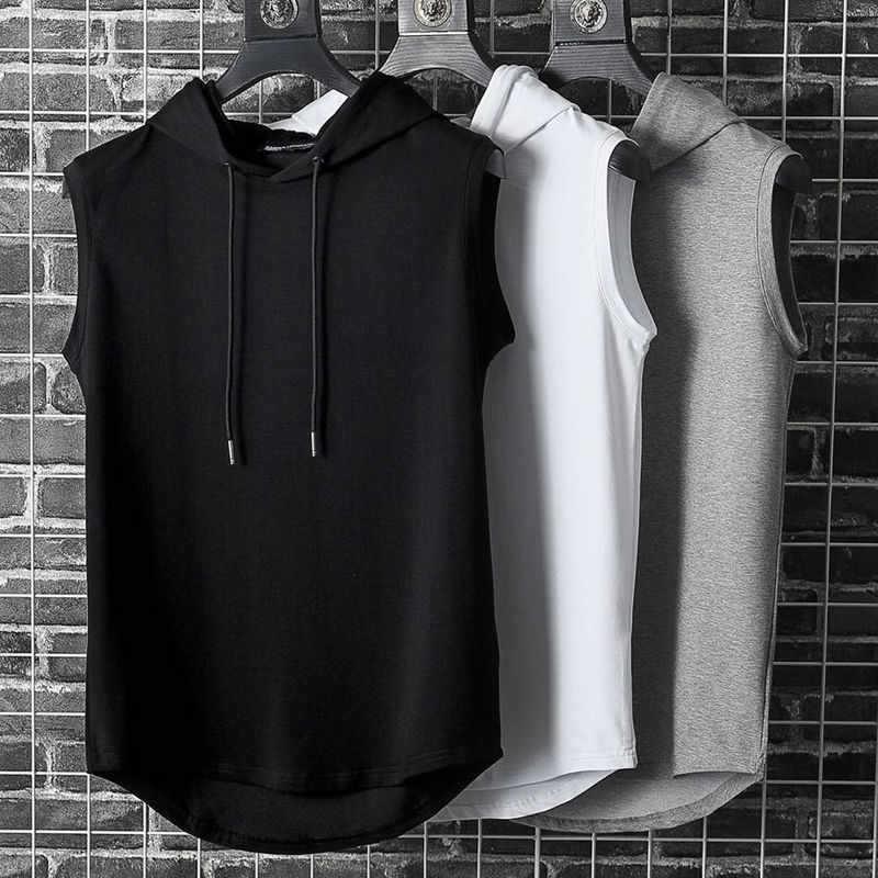 

Running Jerseys 2022 Fashion Clothing Bodybuilding Muscle Guys Fitness Men Women Hooded Tank Top Vest Sportswear Sleeveless Shirt Hoodie, Black