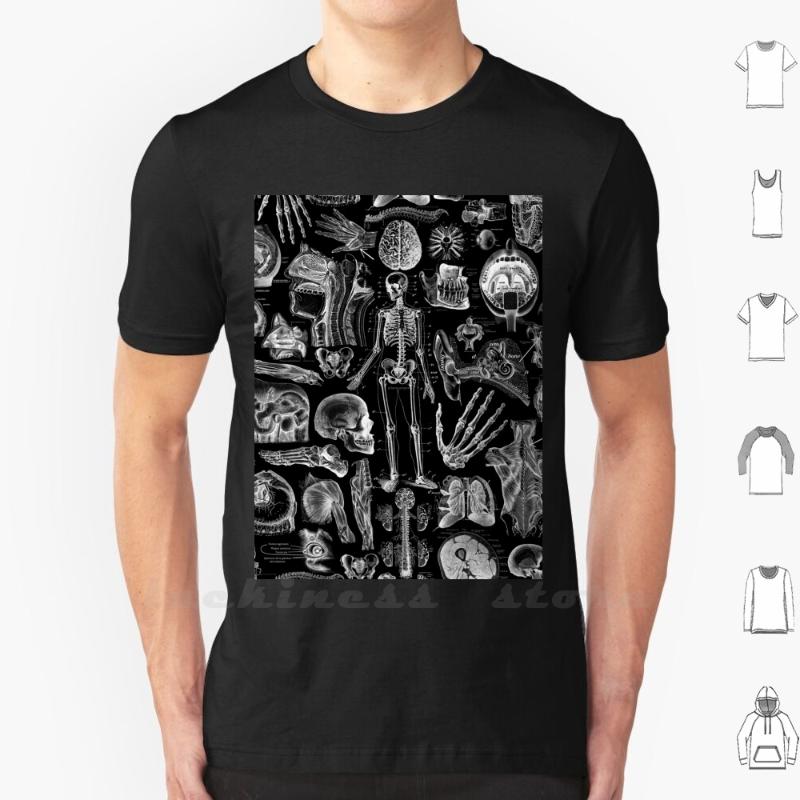 

Men's T-Shirts Human Anatomy Black Print T Shirt  Cotton Big Size Horror Skeleton Bones Gothic Dissection Design Sculls, M-vneck-black